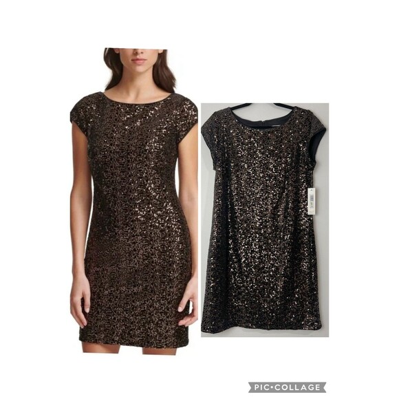 Eliza J Dresses & Skirts - Eliza J Black & Gold Sequin Cocktail Dress NWT Women’s 14 EJ3M7111